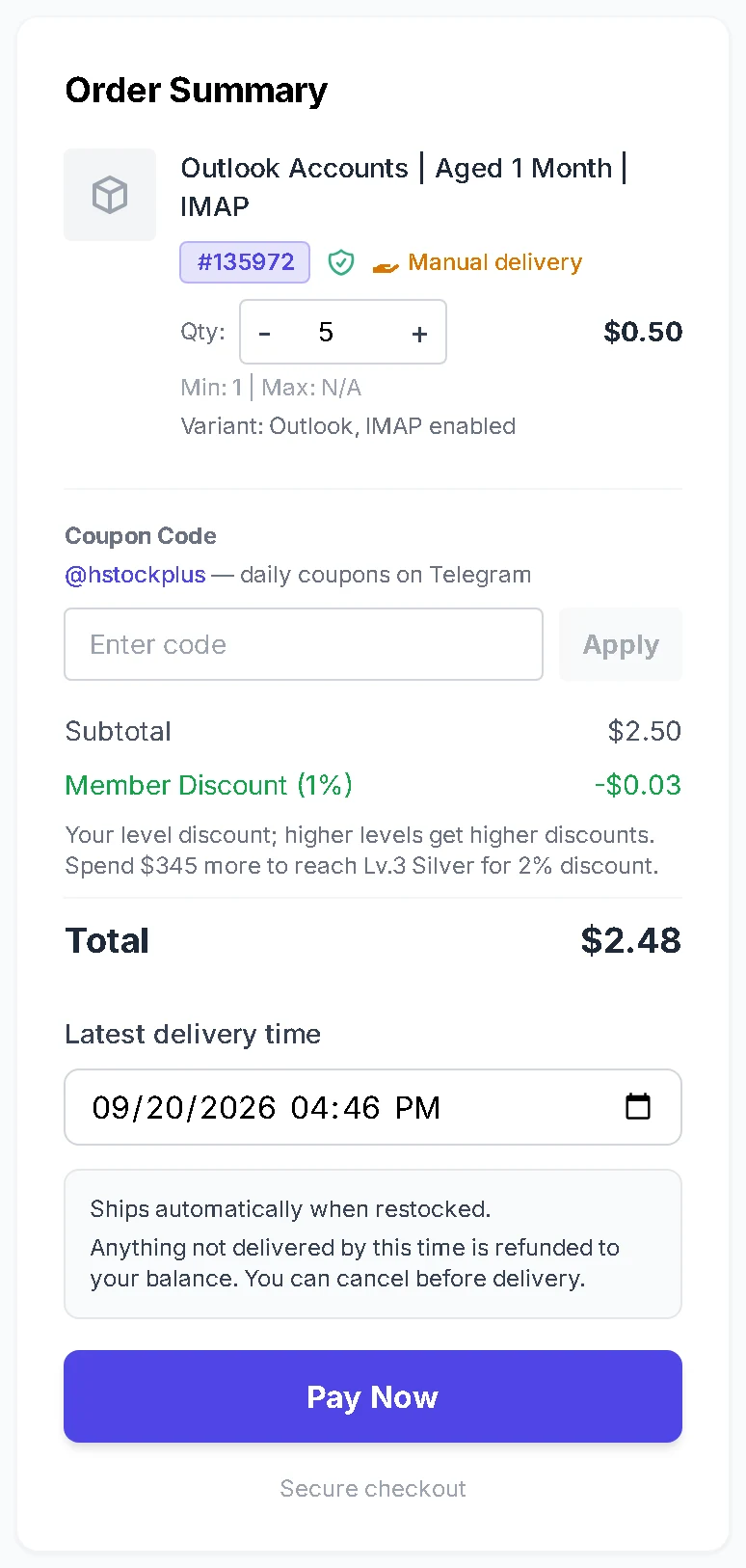Checkout order summary for a pre-order with the latest delivery time