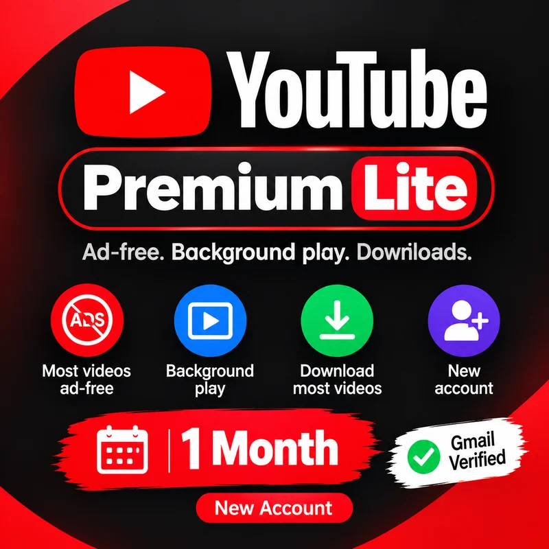 新規YouTube Premium Liteアカウント – 1か月 | Gmail認証済み