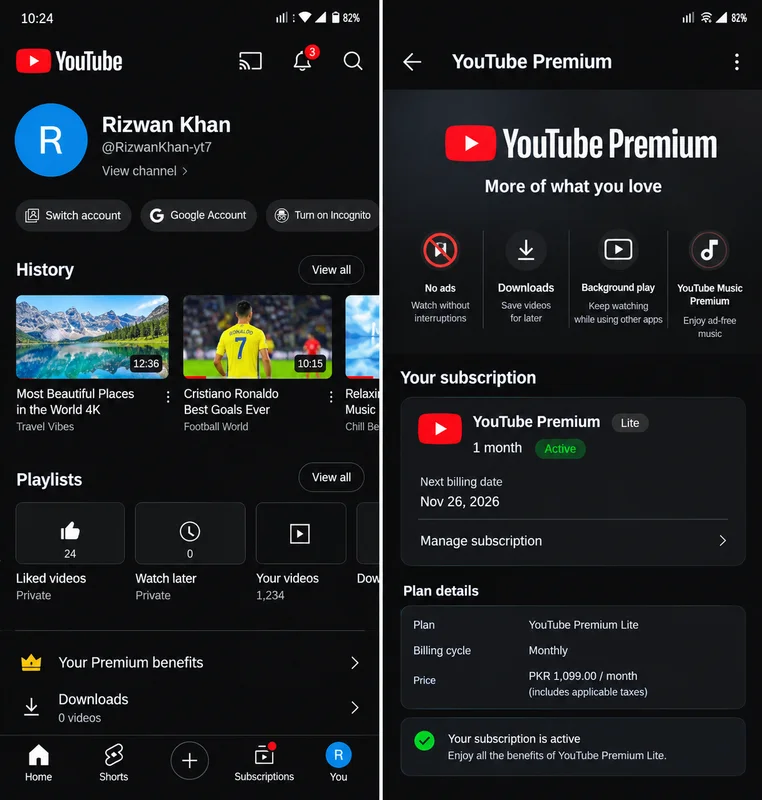 নতুন YouTube অ্যাকাউন্ট | Premium Lite ১ মাস সক্রিয় | চ্যানেল তৈরি করা | ৫টি পোস্ট  পূর্ণ বিবরণ  ✅ একদম নতুন YouTube অ্যাকাউন্ট ✅ YouTube Premium Lite সাবস্ক্রিপশন – ১ মাস ✅ চ্যানেল তৈরি করা ✅ ৫টি পোস্ট প্রকাশিত ✅ Gmail অ্যাকাউন্ট অন্তর্ভুক্ত (প্রযোজ্য হলে) ✅ কেনার পর অ্যাকাউন্টের তথ্য দেওয়া হয় ✅ ডেলিভারির আগে মান যাচাই ✅ দ্রুত ডেলিভারি ✅ কাস্টমার সাপোর্ট আছে  গুরুত্বপূর্ণ তথ্য:  - সাবস্ক্রিপশনের মেয়াদ: সক্রিয় করার পর ১ মাস, নিশ্চিত হলে। - ডেলিভারির পর অ্যাকাউন্টের সব তথ্য দেখে নিন। - অ্যাকাউন্ট নিয়ে কোনো সমস্যা হলে সাপোর্টে যোগাযোগ করুন। - শুধু এই লিস্টিংয়ে উল্লিখিত ফিচার ও তথ্যই অন্তর্ভুক্ত।  নিশ্চিন্তে অর্ডার করুন!  আমাদের স্টোর বেছে নেওয়ার জন্য ধন্যবাদ।