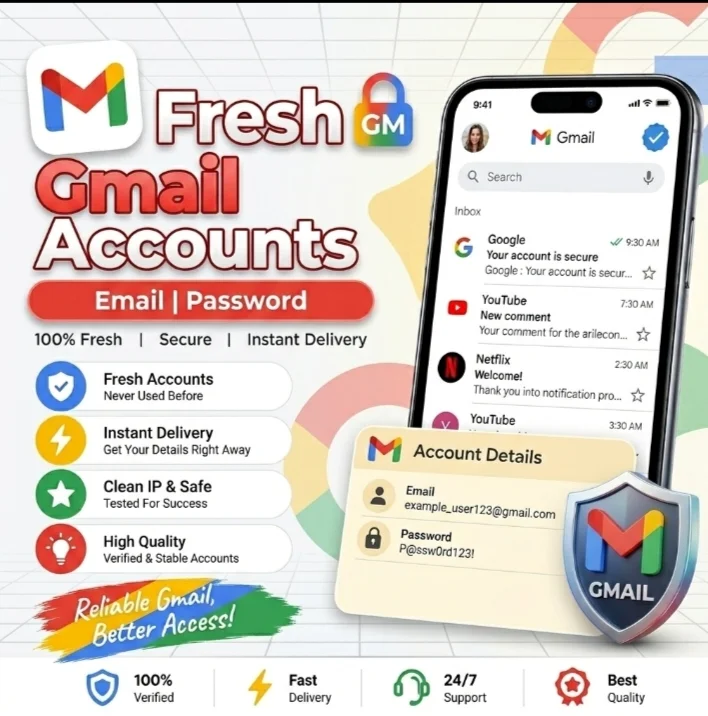 고품질 신규 Gmail 계정 (Email|Password 형식) - 즉시 배송